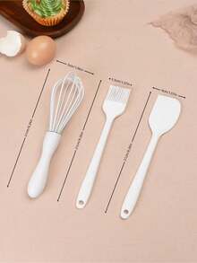 3 PiecesSilicone Baking Set, Manual Whisk, Multi-Function Cream & Egg Beater, Handheld Egg Beater, Kitchen Baking Tools Set, Silicone Brush/Oil Brush, Cream Scraper, Non-Stick Bread Spatula, Rubber Kitchen Jar Stirrer Scraper, Long Multi-Function Baking Silicone Scraper, Cream Cake Spreader - Multicolor - View 3
