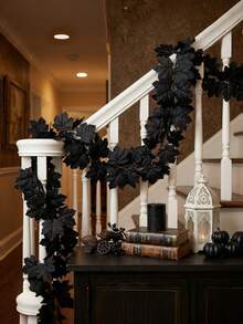 Black Maple Leaf Wreath Halloween Autumn Decoration, Artificial Hanging Leaf Vine Wreath Decoration Autumn Decoration Black Wreath For Autumn Thanksgiving Fireplace Mantel Party Holiday Home, Home Autumn Decoration, Halloween Christmas Decoration, Room Decoration, Halloween Decoration, Autumn Decoration, Autumn Home Decoration, Christmas Home Decoration, Wedding Decoration - Black - View 5