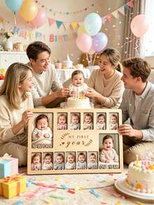 My First Year Wooden Photo Frame, 12 Months Milestone Photo Display, Newborn Keepsake & 1st Birthday Decoration Gift - Multicolor - View 9