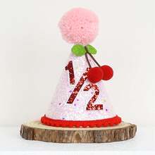1個櫻桃主題生日錐形帽，1歲生日派對帽，首個生日帽，手工生日帽，毛球生日帽，波希米亞風生日派對帽，派對拍照道具 - 多款式 - 查看 7