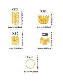100pcs Gold Bohemian Style Mini Dreadlock Beads, Vintage Hollow Hair Rings, Hair Clips, Hair Accessories For Dreadlocks - Gold - View 4