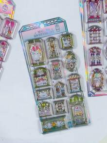 窗戶造型玻璃貼紙 花卉鏡面透明 PET 貼紙,適用於筆電、剪貼簿、滑板、吉他 DIY 創意美學貼紙 - 彩色 - 查看 15