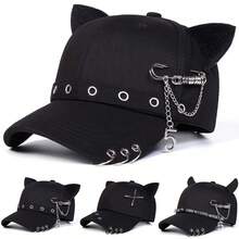 1pc Women's Rivet Chain Iron Ring Cat Ear Horn Baseball Cap, Street Fashion Hat, Outdoor Sun Protection Casual Hat, Spring Autumn Travel Beach Vacation - Multicolor - View 8