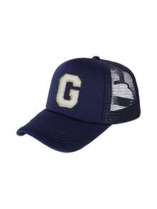 1pc Customized 26 Letter Pattern Mesh Trucker Hat, Hip Hop Breathable Sun Hat, Versatile Street Style Cap, Suitable For Daily Wear And Gifting - Navy Blue - View 8
