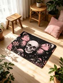 1pc Butterfly Skull Pattern Floor Mat, Kitchen Rug, Kitchen Mat, Kitchen Carpet, Door Mat, Small Rug, Carpet, Runner Rug, Floor Mat, Home Decor, Area Rug, Outdoor Mat, Home Decor, Area Carpet, Bedroom Rug, Washable Carpet - Multicolor - View 6