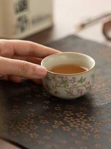 1pc/2pcs/4pcs Beige Ru Yao Peach Branch Pink Ceramic Tea Cup, Can Be Nurtured And Develop Crackle, Kung Fu Tea Set, Personal Small Single Cup - Multicolor - View 7