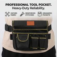 Professional Electrician Tool Waist Bag, Thickened 600D Oxford Cloth, Wear-Resistant, Tear-Resistant, Durable, Exquisite Craftsmanship, Adjustable Waist Belt With Reinforced Stitching At Stress Points, Multiple Compartments And Pockets, Side Hanging Rings, Portable Waist-Hanging Storage Bag For Decoration, Carpentry And Construction Site Work, Hardware Tool Classification Storage, Say Goodbye To Clutter, Save Time And Improve Work Efficiency - Black Tool Storage Waist Bag - View 4