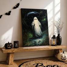 1pc Canvas Wall Art, Framed Wall Decor, Atmospheric Rainy Night Umbrella Ghost Forest Path Canvas Hanging Painting, Eerie Pastoral Vintage Oil Painting Frameless Poster, Aesthetic Hanging Decorative Print, Suitable For Modern Home Decor, Room Decor, Dorm Decor, Bedroom Decor, Living Room Decor - Umbrella Ghost - View 7