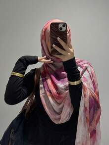 1pc Bohemian Watercolor Print Women's Scarf, Multi-Functional Sun Protection Shawl, Elegant & Versatile, Essential For Beach, Vacation, Travel, Suitable For All Seasons To Match With Dresses - Cherry Blossom Pink - View 2