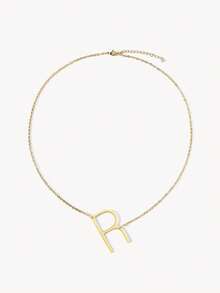 Opalesca 1pc Letter Pendant Necklace, Stainless Steel Jewelry - Yellow Gold - View 14