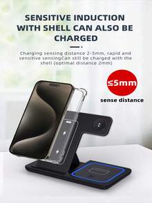 Foldable 3-In-1 Wireless Charging Station, 15W Fast Multi-Device Charger. Dual-Angle Stand Supports Horizontal And Vertical Layouts For Convenient Video Viewing. Compact Foldable Design Suitable For Desk, Bedroom, Office And Travel. Compatible With All Qi Wireless Phones, Smartwatches And Bluetooth Earphones. Sensitive Coil Provides Stable Power. Lightweight ABS Shell With Ambient Light, Say Goodbye To Cluttered Charging Cables. - White - View 5