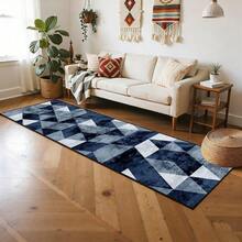 70*26inch Hallway Runner Rug Vintage Distressed Navy Blue Grey Triangle Geometric - Non Slip Washable Low Pile Farmhouse Carpet Runner - Rug For Entryway Kitchen Bedroom - A - View 3