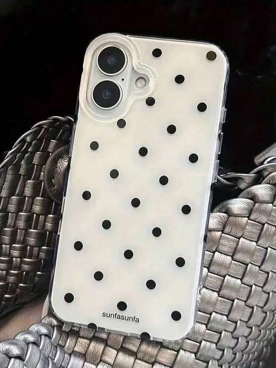 1件白色黑波點手機殼,極簡全包防摔軟殼,適用於 iPhone 17/16/15/14/13/12/11 Pro Max,美式 Ins 風格手機保護殼,小眾設計 - 白色 - 查看 1