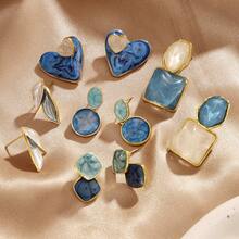 10pcs Blue Heart Earrings For Women, Clip-On Earrings Without Piercing, Versatile Stud Earrings, Unique Design, High-End Elegant Ear Jewelry - Blue - View 3