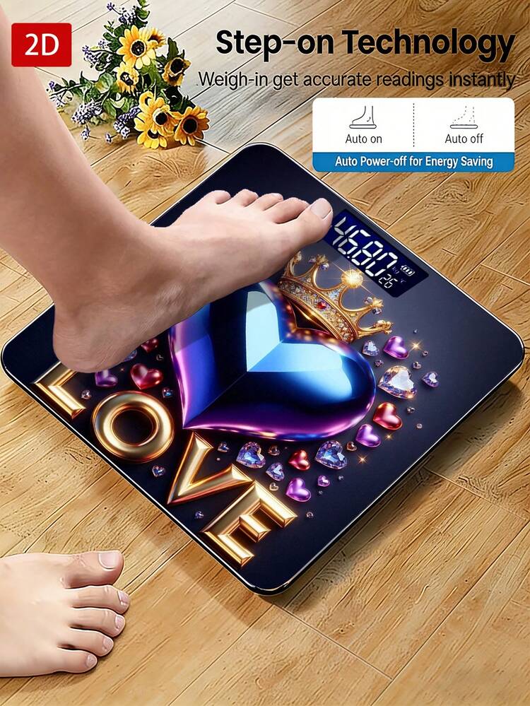 1 قطعة ميزان إلكتروني بشاشة LED، ميزان حمام معدني أنيق بخط ذهبي ونص قلب مسطح ثنائي الأبعاد، منصة وزن زخرفية، مناسب للاستخدام طويل الأمد، يلبي احتياجات الوزن المنزلي، يستخدم بطاريات AAA (البطاريات غير مشمولة) - A - مشاهدة 1