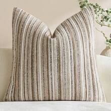 1/2 Stücke strukturierte Chenille Kissenbezüge 18x18 Zoll, weiche dekorative Kissenbezüge mit Streifenmuster für Sofa, Kissenbezüge, geeignet für Sofa, Schlafzimmer, Wohnzimmer, Ausstellungsraum, alle Jahreszeiten - Beige - Übersicht 10