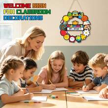 2D Flat 1pc Classroom Door Welcome Sign, Wooden Teacher Door Plaque, Welcome To Our Classroom Hanging Sign, Suitable For Back To School Season, Hollow Hook, Front Door Decor, School Teacher Decoration, No Electricity Required - Multicolor - View 2
