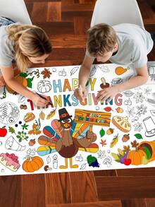 1set DIY Coloring Posters And Tablecloths, Paper Thanksgiving Coloring Banners Games And Family Activities, Used For Party Decoration, Handicrafts, - Multicolor - View 1