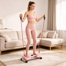 Disco Giratorio de Cintura Rosa con 2 Bandas de Resistencia, Entrenador Silencioso de Abdominales y Tronco, Carga Máxima 136KG, Equipo de Fitness para el Hogar para Hombres y Mujeres - Rosa - Ver 8