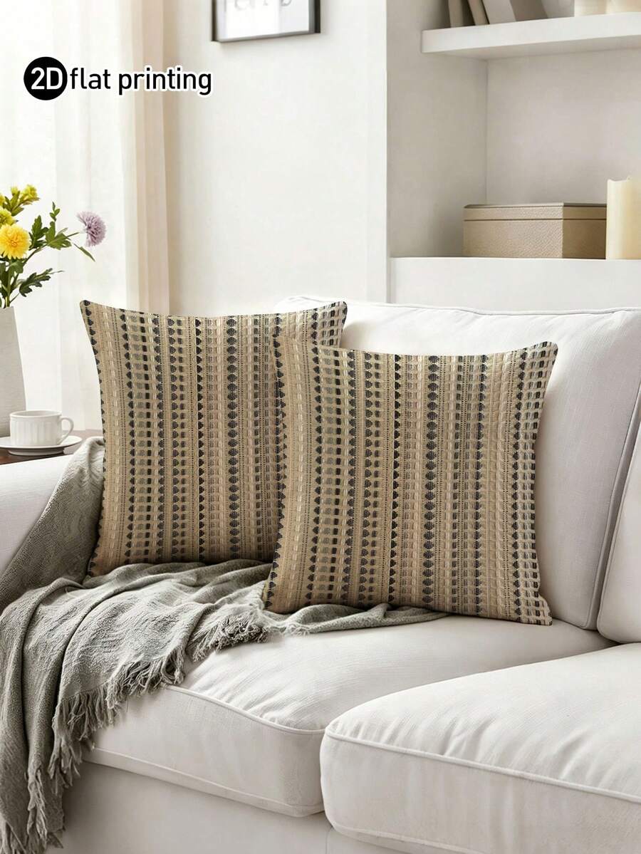2pcs, Multi-Color Striped, Minimalist Line Pillowcase, Zipper Closure, Machine Washable, All-Season Decorative Pillowcase, Home Decor, Sofa Decorative Cushion Cover, Suitable For Bedroom, Living Room, Sofa, Car, Table And Chair Cushion (Pillow Insert Not Included) - Multicolor - View 1