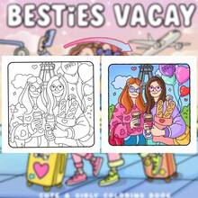 Best Friends Vacation：可愛甜美風成人塗色書－開啟充滿時尚機場邂逅與溫馨好友度假場景的快樂塗色之旅，秋季。文具、學校用品、繪畫與素描工具，返校季。 - BETIES VACAY - 查看 4