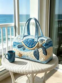 1pc Turtle Print Luggage Bag, Lightweight Large Capacity Weekend Bag, Ocean Wave And Starfish Pattern Tote Bag, Easy To Carry, Suitable For Sports, Fitness, Beach Travel, Vacation, Outdoor Activities And Daily Use, Storage, Travel Bag, Beach Bag, Travel Essential,Back To School - View 8