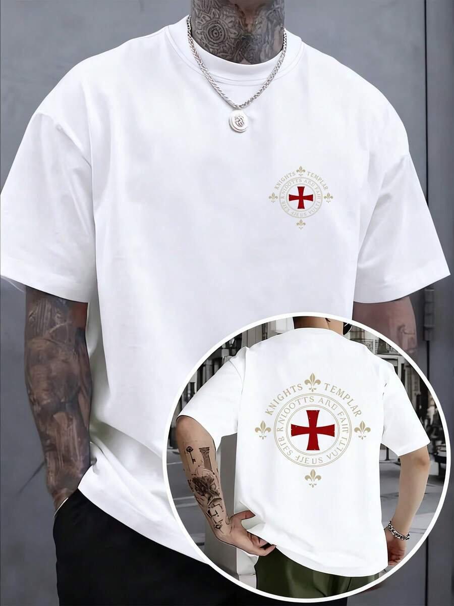 Order Of The Templar Tee, Reversible, 210g Pure Cotton. Round Neck With Personalized Chest And Back Designs, Comfortable And Model To Wear All Year Round. - 白色 - 查看 1