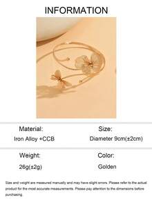 1pc Fashionable Elegant Floral & Butterfly Arm Cuff, Niche Design Metal Arm Ornament, Luxury High-End Arm Accessory Suitable For Daily Wear, Date, Party, Beach, Photo Shoot - Gold - View 5