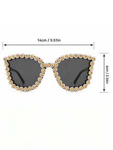 Light Luxury Daisy Studded Polygonal Fashion Glasses With Ins Style Retro Brown Lenses For Daily Wear And Versatile Fashion Glasses - Black - View 5