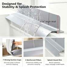 Kitchen Sink Splash Guard 23 Inch Self Draining Silicone Water Guard With High Splash Wall & Strong Suction Cups For Faucet Countertop & Sink Edge Keeps Sinks Dry Dishwasher Rustproof Easy To Clean Gray - View 4