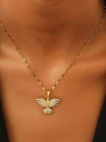 QTHOPE 1pc Rhinestone Phoenix Spreading Wings Necklace, Women's Luxury Minimalist Personalized Angel Wings Collarbone Chain, Gift For Friends - Angel - View 2
