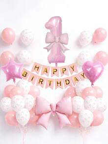 34 Stücke Rosa Geburtstags Party Dekorationen, einschließlich 40 Zoll 0-9 Zahlen Folienballons, große Schleifenballons, 18 Zoll Herz & Stern Ballons, Happy Birthday Banner, Schleifendruck Latexballons, geeignet für Geburtstagsfeier, Babyparty, Themenparty Dekoration - Pink - Übersicht 10