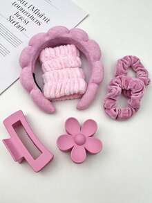 7/5/4/3/2/1pc Girls Sponge SPA Headband Wristband, Makeup Face Washing Supplies, Cloud Hair Accessories Set, With Large Flower Hair Claw Clip, Absorbent Wristband, Hair Accessories Set - Multicolor - View 18