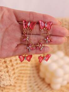 1 Pair Shajia Coquettish Style Sweet Fashion Women's Semi-Transparent Butterfly Pendant Earrings, Suitable For Daily Versatile Wear - Pink - View 2