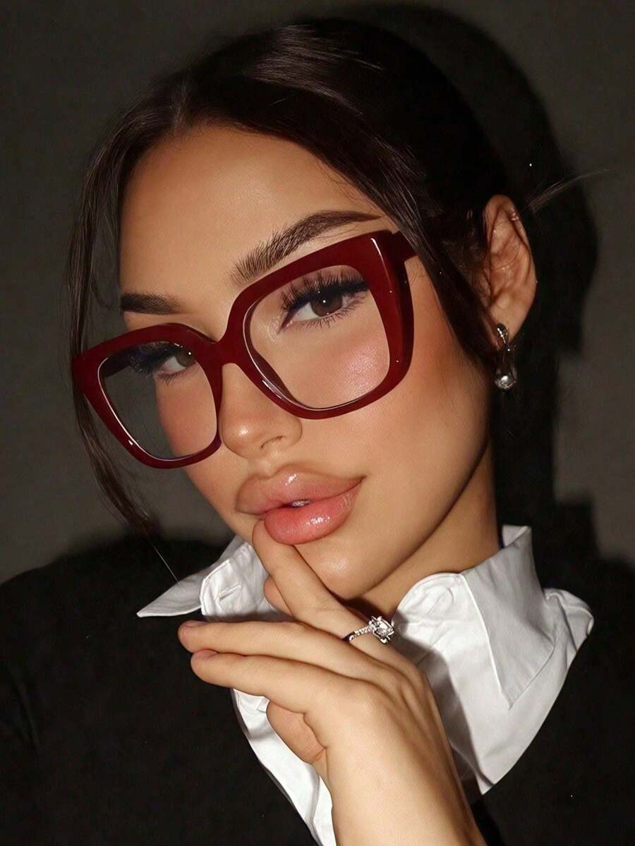 新款女款裝飾性平光眼鏡,極簡優雅高端風格,適合日常通勤與辦公的多功能配件 - 無色 - 查看 1