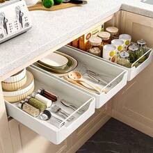 1pc Pull-Out Cabinet Organizer, White Varnished Metal, Large Capacity Single Tier Storage Drawer Rack, Easy Installation, Ideal For Kitchen, Living Room, Bathroom Home Organization - White - View 4