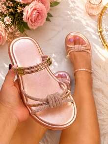 Women's Flat Platform Sandal All In Rhinestone Party Bohemian Party Shiny Rhinestone Party Wedding Office - Bronze - View 1