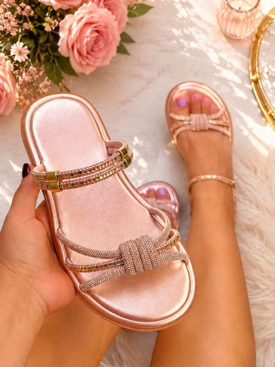 Women's Flat Platform Sandal All In Rhinestone Party Bohemian Party Shiny Rhinestone Party Wedding Office - Bronze - View 1