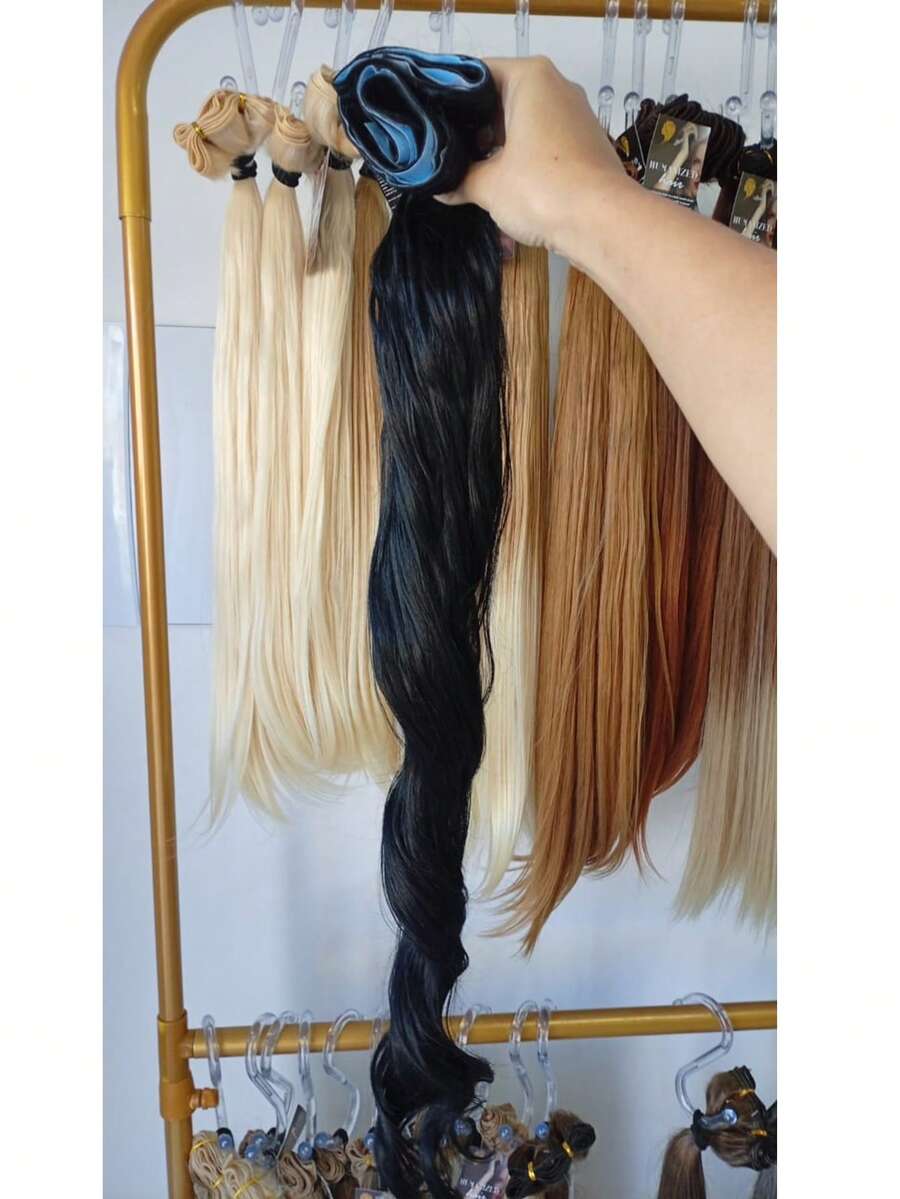 Aplique de Cabelo na Fita Adesiva Mega Hair Natural Fibra Russa Ondulado 50cm Premium 200grs - S1 - Visão 1