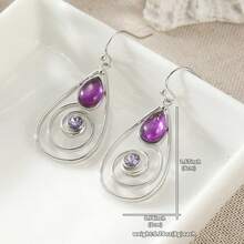 Vintage Elegant Bohemian Distressed Silver Hollow Water Drop Dangle Earrings, Inlaid With Clear Synthetic Purple Zirconia, Suitable For Daily, Date, Party Occasions, Exquisite Accessory Gift For Women's Birthday And Holiday - Silver - View 2