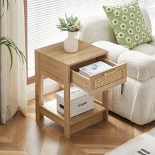 Rattan Side Table With Drawer, Modern Bedside Table, Side Table For Living Room, Bedroom, Natural Wood Look - H55/W40/D40 Cm - Warna alami - View 6
