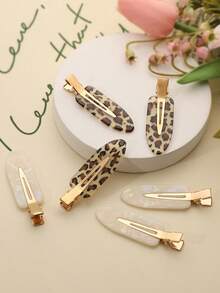 6pcs Y2K Millennium Style Vintage Leopard Print Iridescent Shell Women's Hair Clips, Suitable For Daily Commute, Dating Hair Accessories - Multicolor - View 5