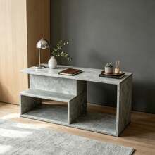 Stylish Coffee Table, Desk, Gathering Table, Side Table, Tea Table, End Table, Storage Table, Organizer Table, Nightstand, Grey Faux Stone Texture, Suitable For Apartments, Rental Homes, Bedrooms, Living Rooms, Studies. - Coffee Table - View 9