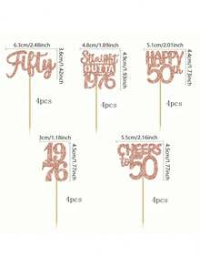 10/20 piezas Adornos para cupcakes de cumpleaños 50 con brillo negro | "50 años, celebrando el nacimiento en 1976 50º" Decoraciones para fiesta de hitos | Adornos para pasteles de postre de aniversario 50 unisex - Multicolor - Ver 13