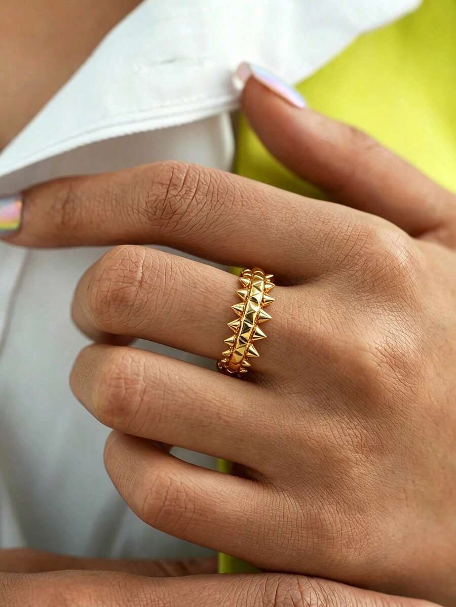 1件裝時尚子彈戒指 男女通用 金色不鏽鋼幾何戒指 嘻哈派對飾品 閨蜜好友禮物 - 多色4 - 查看 1