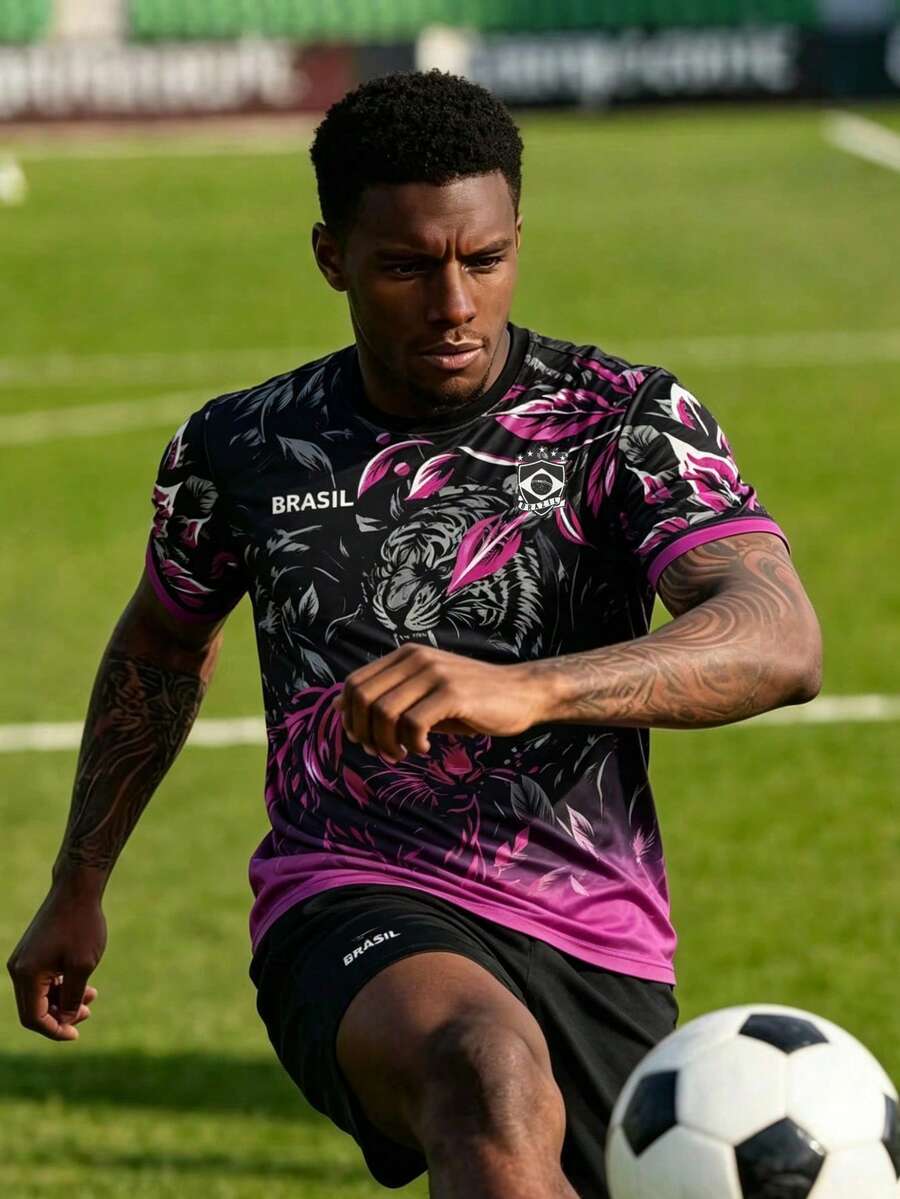 Brazil Men's Soccer Jersey & Tiger Pattern Lightweight Soft & Match, Training, Casual Wear & Gift & World Cup