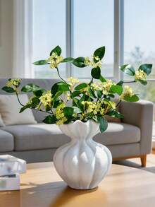 1PC Elegant Yellow Beaded Artificial Flower With Fresh Leaves, Artificial Floral Bouquet, Holiday Gift, Creative Flower Arrangement, Durable, No Maintenance, Suitable For Wedding, Event Decor, Home Desktop Decoration Ornament - Yellow - View 3
