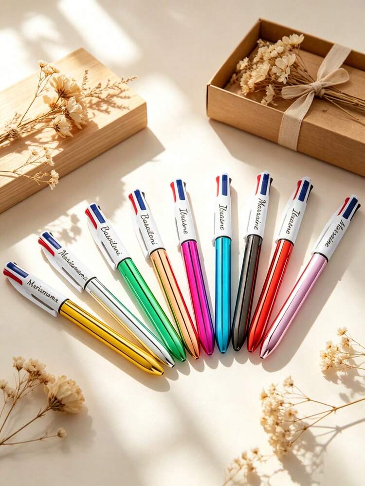 100pcs Multi-Color Customized Ballpoint Pens, 4-In-1 Plastic Pens For Office And School Supplies, Portable Promotional Pens For Highlighting And Marking - Multicolor - View 6