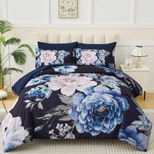 3 Pieces Brown Floral Print Comforter Doona Sets Double Queen King Bedding Set With 2 Pillowcases,3Pcs Soft & Comfortable Botanical Flower Lightweight Quilted Bedding Set With Polyester Filling,Room Decor,Machine Washable,All Season,Wedding Gift - Brown - View 4