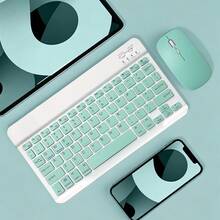 AKKHOO Combo de teclado y mouse inalámbrico Bluetooth, recargable, silencioso, para computadora, teléfono, tableta, set de mini teclado y mouse - verde menta - Ver 13
